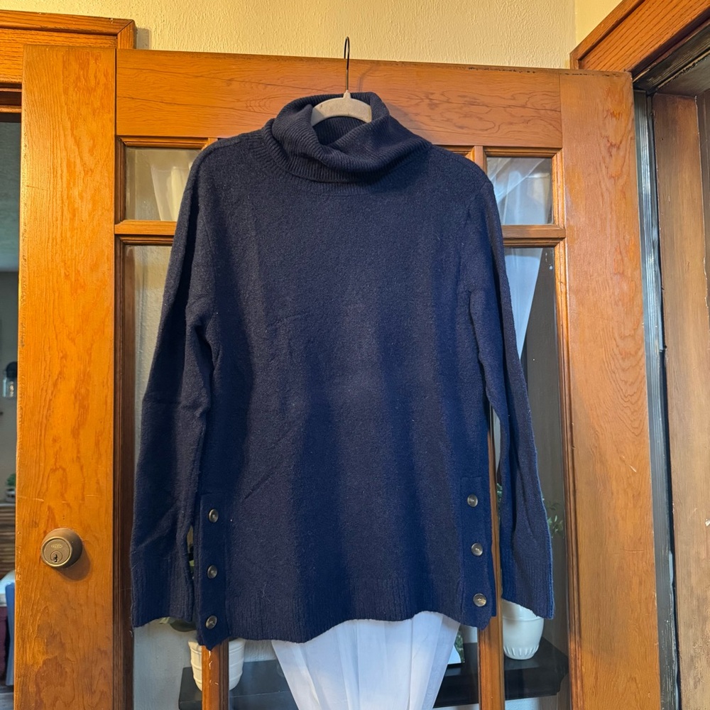 J. Crew Navy Cowl Neck Sweater with Button Details